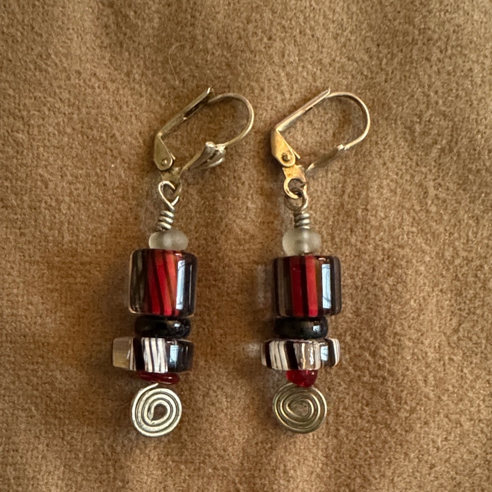 Handcrafted Red and Silver Dangle Earrings